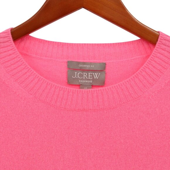 J. Crew Cashmere Shrunken Crewneck Bright Pink Cropped Fit Pullover Sweater XS - Picture 3 of 5
